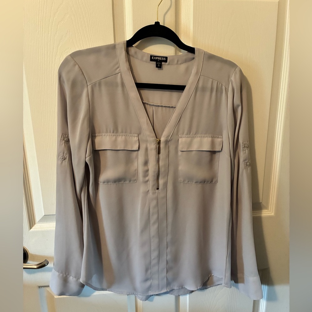 Express Women's Taupe Blouse with Zipper Detail